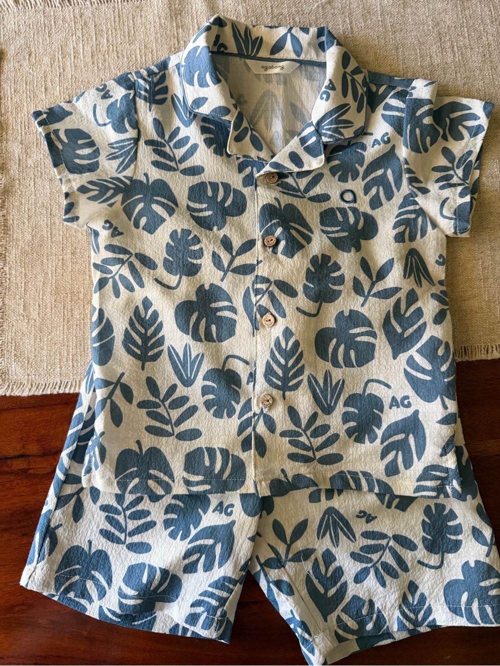 Kids Blue Hawaiian Print Short Set (Korean Brand)